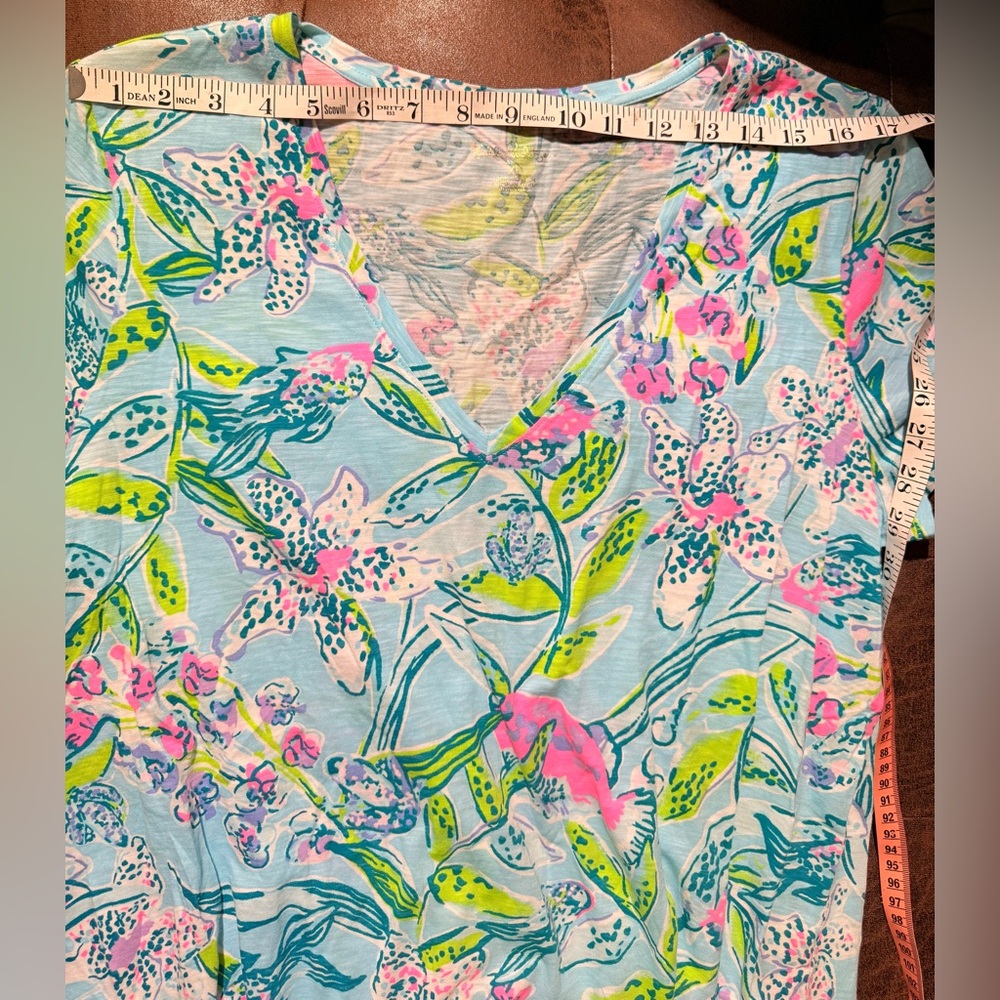 Lilly Pulitzer Bali Blue Sway This‎ Way Etta Tshirt Vneck Women’s XL 100%cotton - Picture 4 of 8